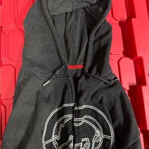 Black Zip-Up Hoodie with White Graphic